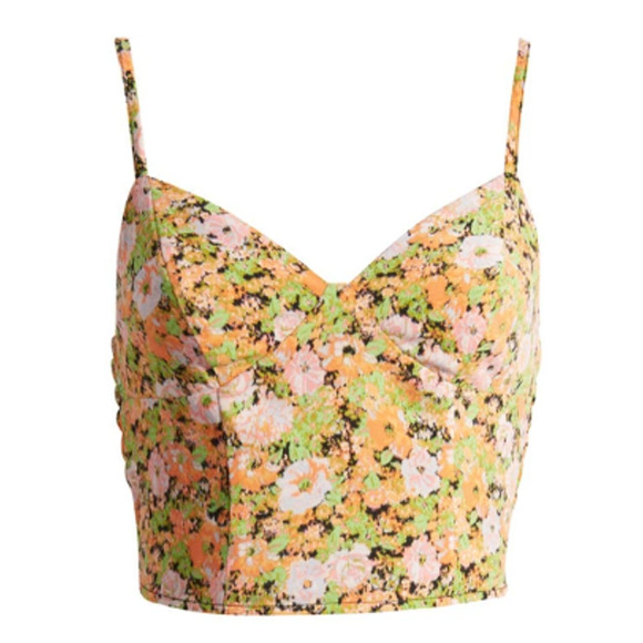 OPEN EDIT ~ NORDSTROM Multi Meadow Floral Smocked Back Crop Camisole  M - Picture 8 of 9